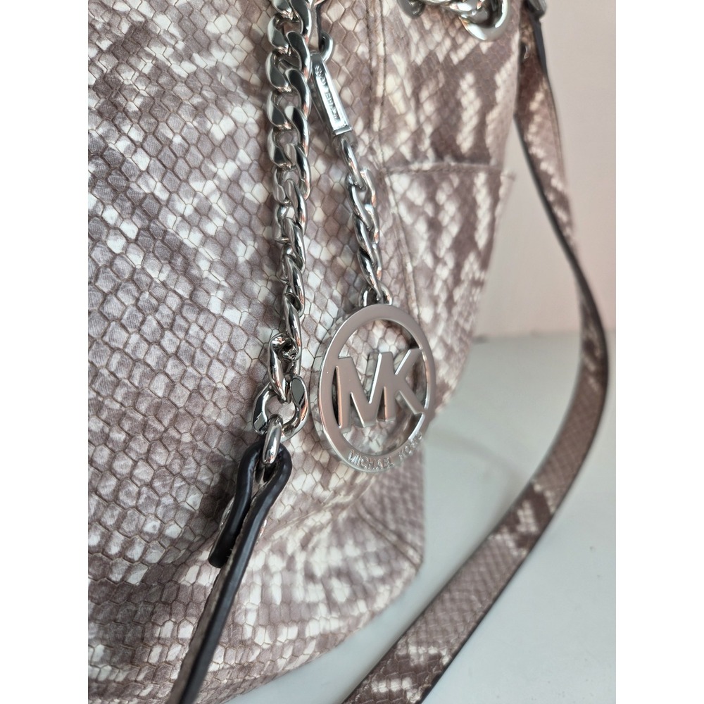 $298 Michael Kors Bag Purse Jet Set Chain Snakeskin Embossed Shoulder Cross Tote - Picture 2 of 10